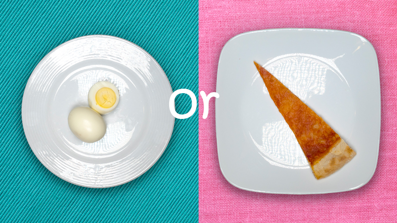 hard-boiled eggs vs. pizza