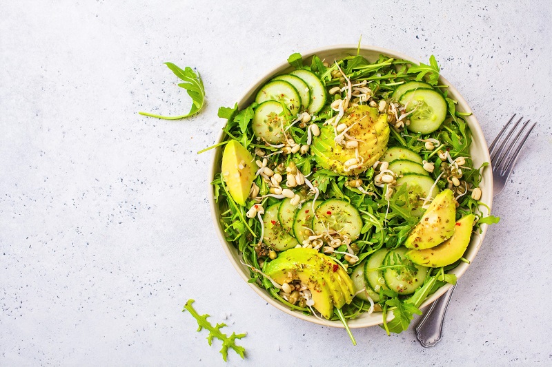 low-carb salad with cucumber sand avocado
