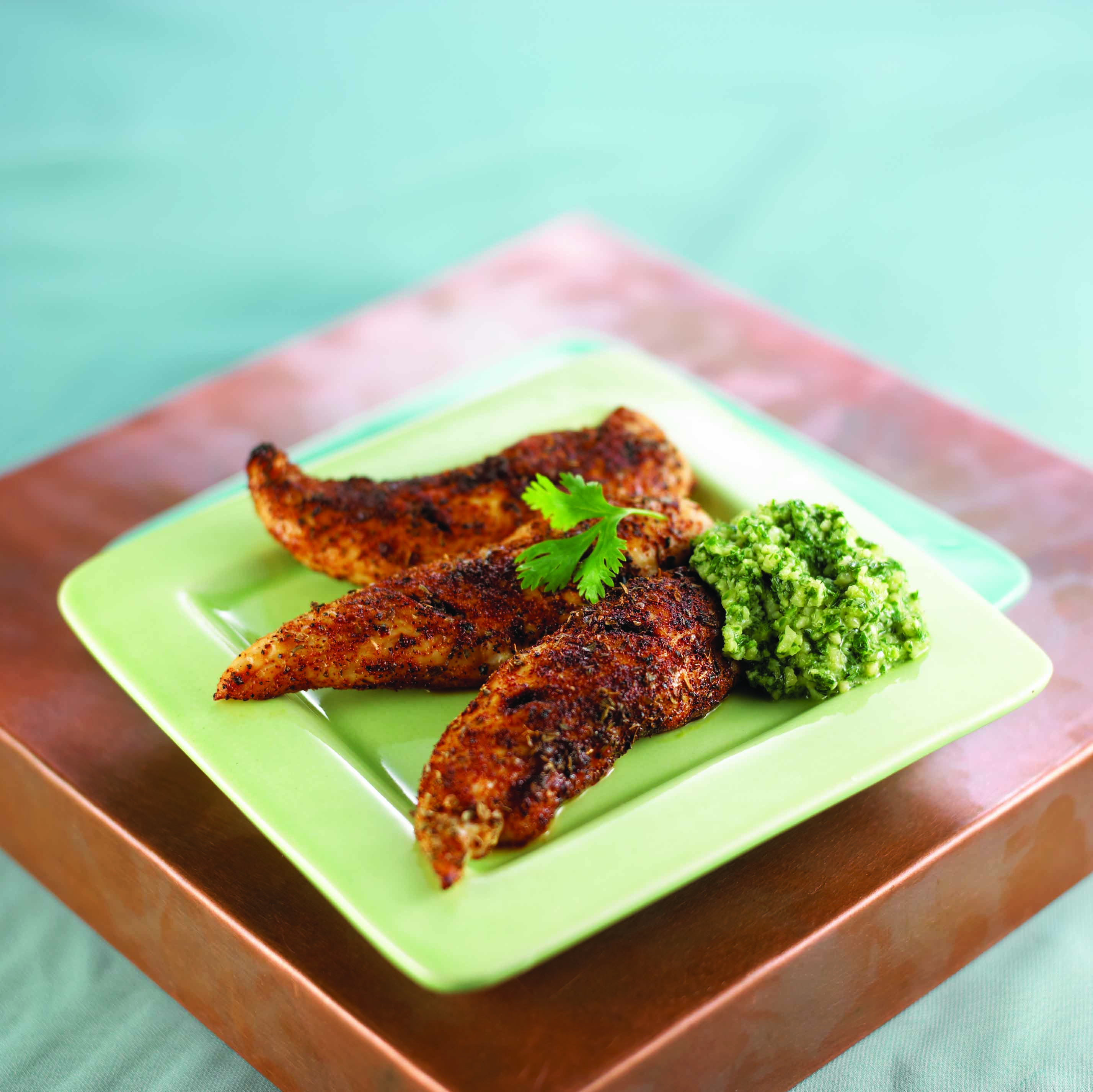 healthy chicken fingers with cilantro dipping sauce