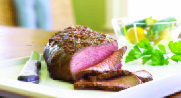 broiled top round mustard crusted steak