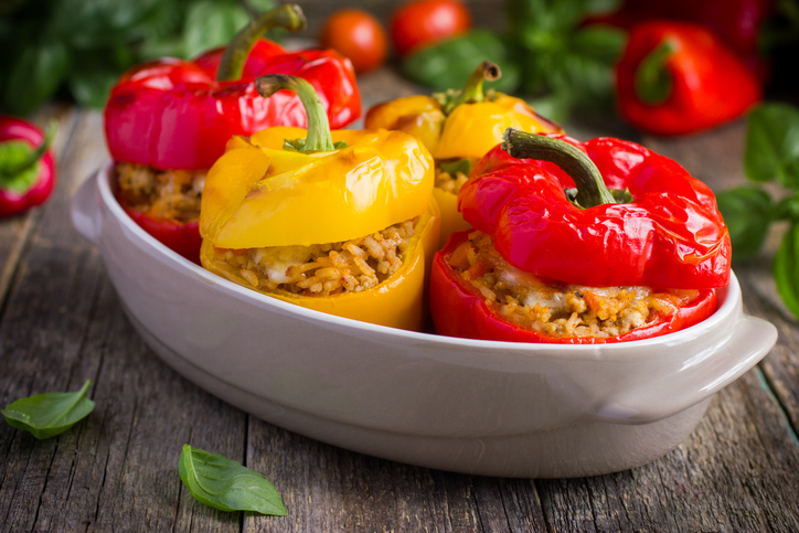Cauliflower "Rice" and Ground Beef Stuffed Bell Peppers