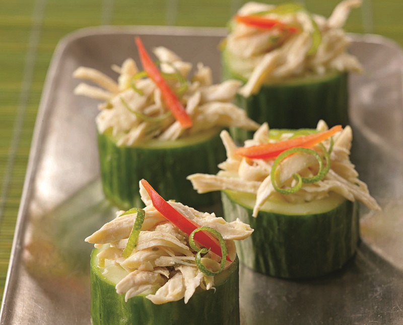 ginger chicken salad in cucumber cups 