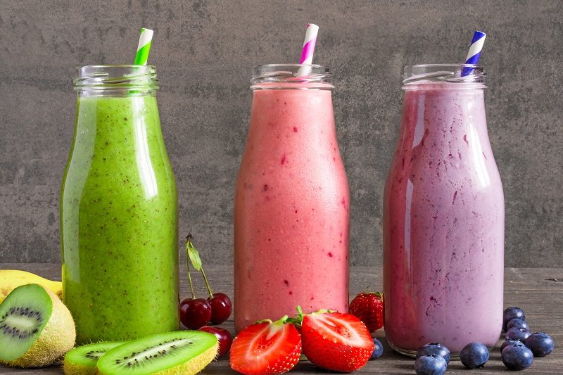 Kiwi, Strawberry, and Blueberry Smoothies in Individual Bottles