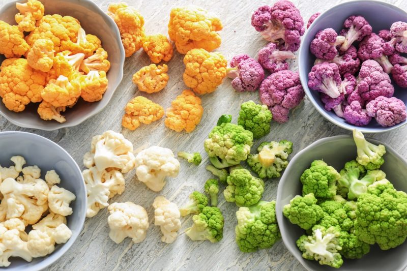 colorful cauliflower in bowls. cauliflower recipes