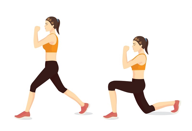 Illustrated exercise guide of woman doing Lunges